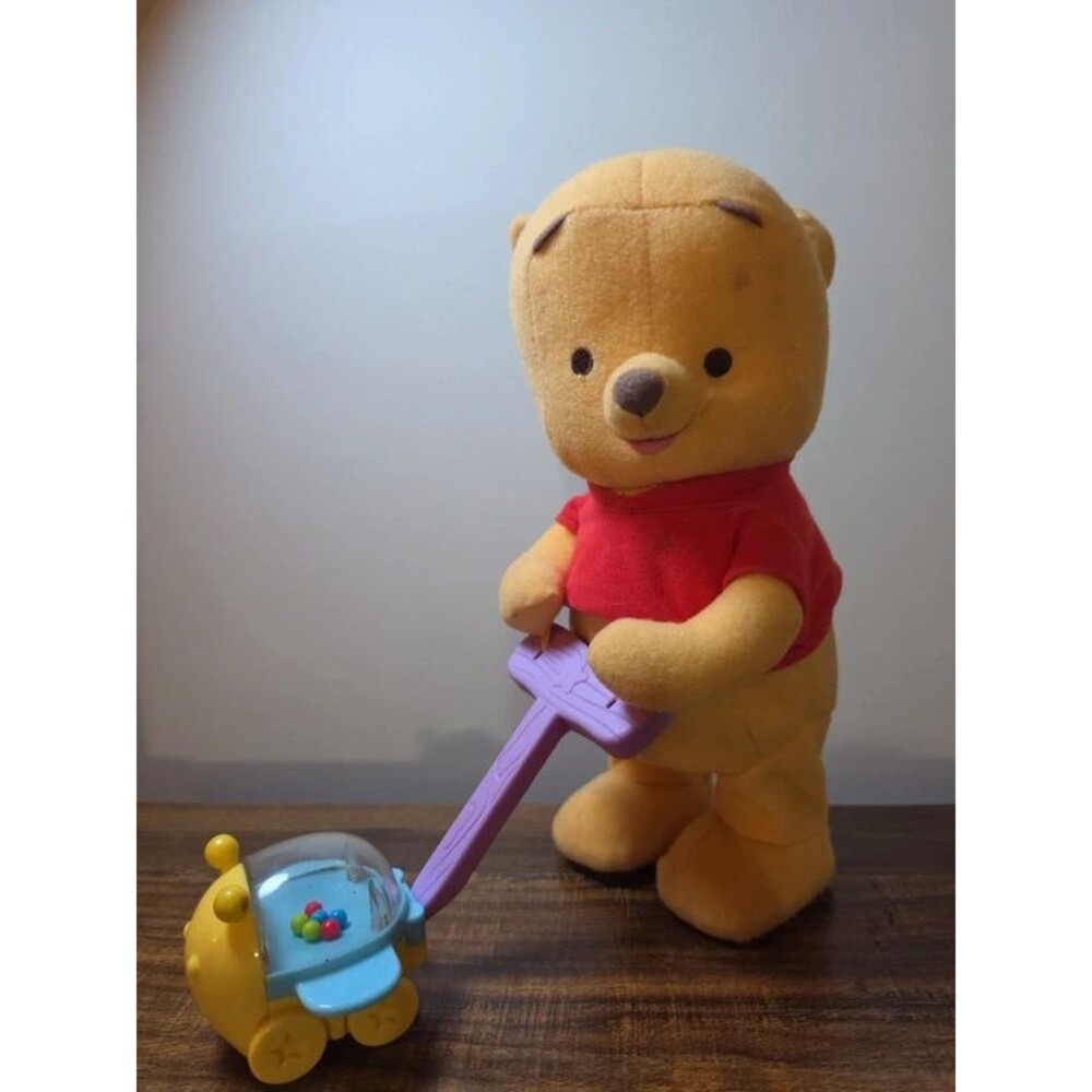 Vintage Winnie The Pooh Plush Fisher Price Pushing Ladybug Toy